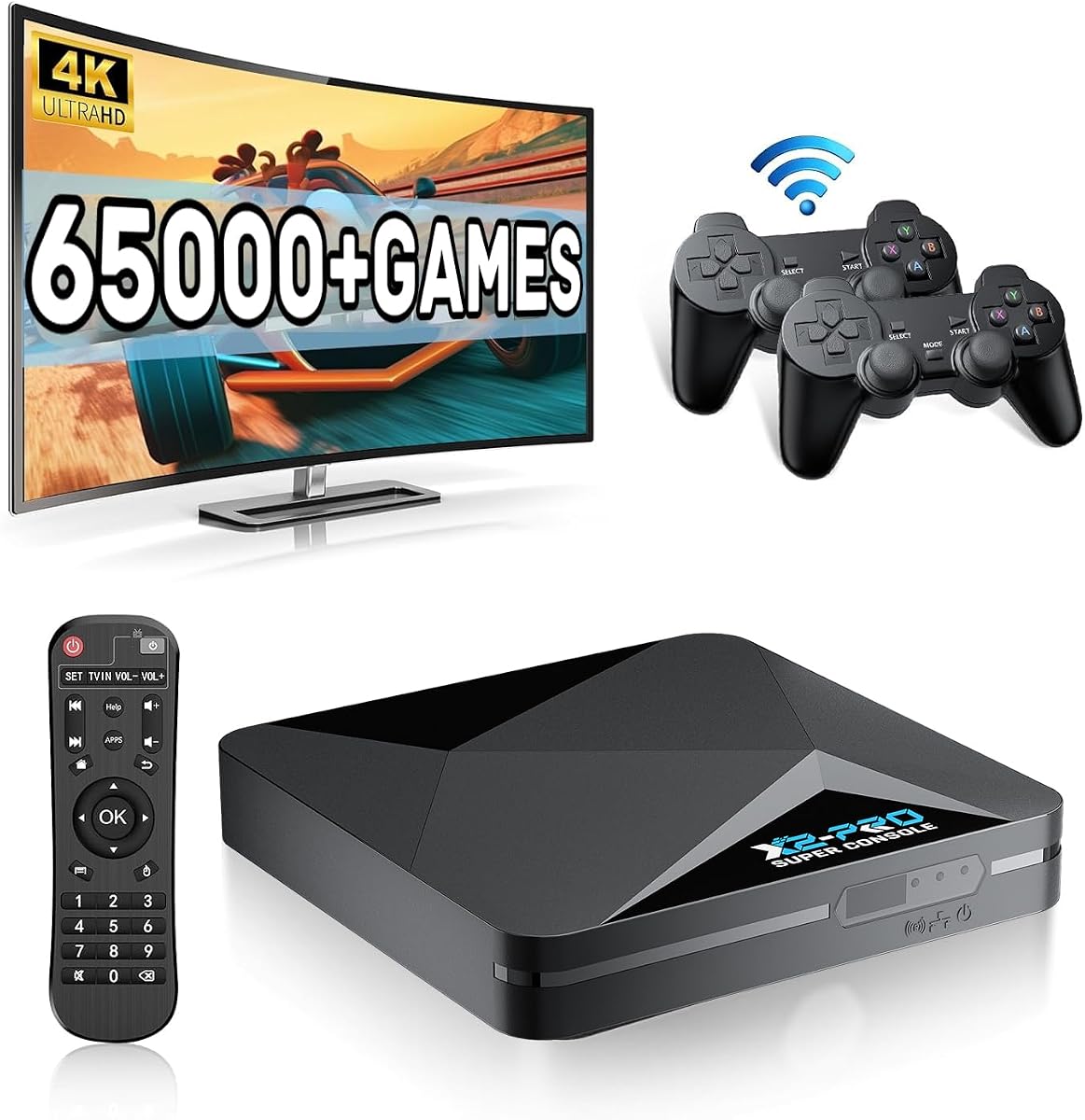 Kinhank Super Console X2 Pro Retro Game Console with 65000+Games,Video Game Console EmuELEC 4.6&Android 9.0 in 1,Compatible with 70+ Emulators,2 Controllers