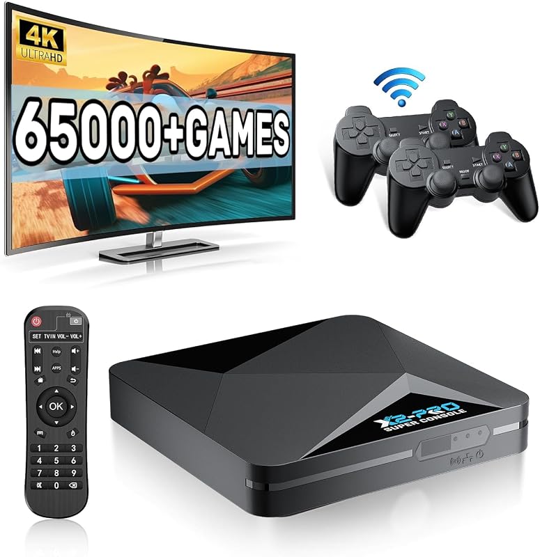 Kinhank Super Console X2 Pro Retro Game Console with 65000+Games,Video Game Console EmuELEC 4.6&Android 9.0 in 1,Compatible with 70+ Emulators,2 Controllers