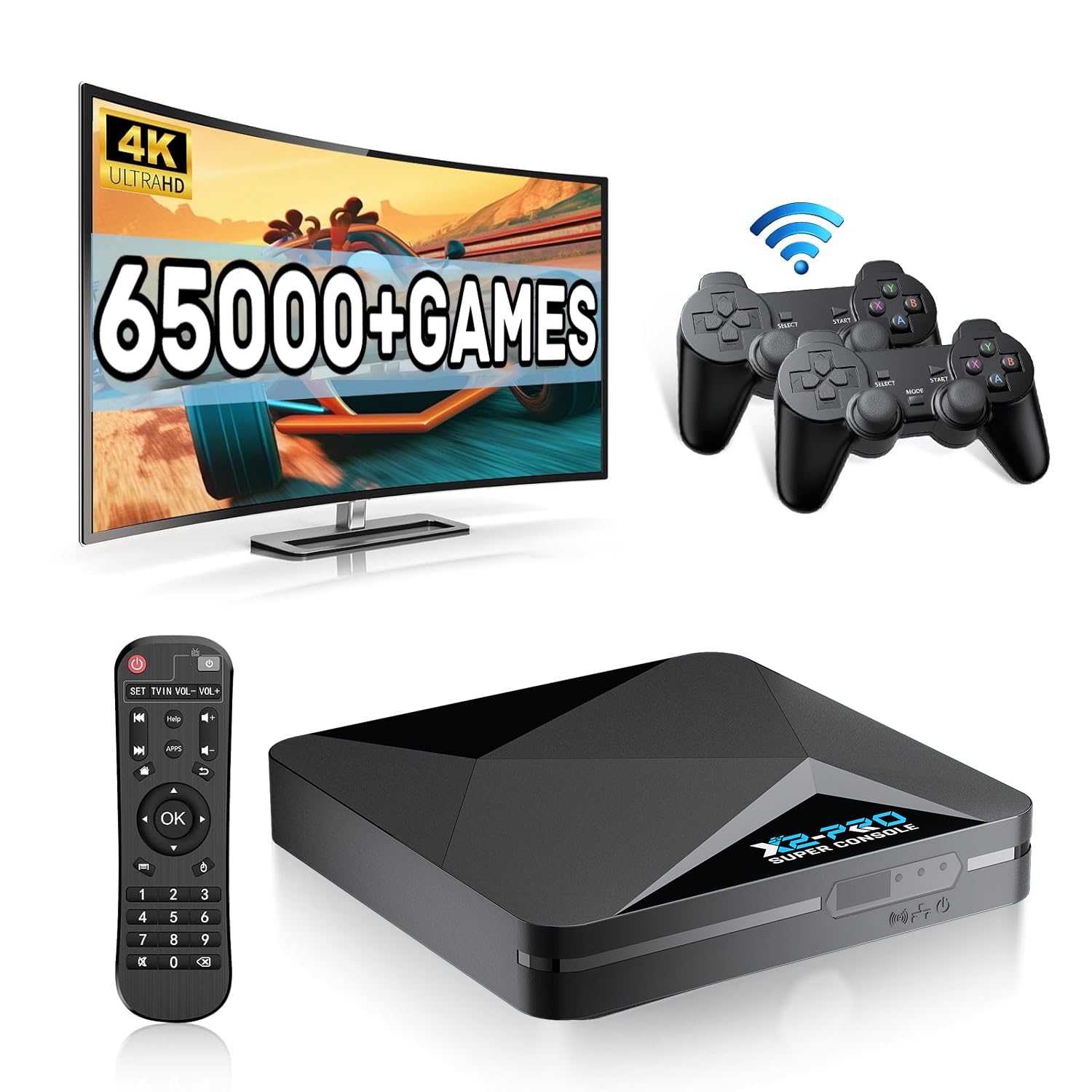 Kinhank Super Console X2 Pro Retro Game Console with 65000+Games,Video Game Console EmuELEC 4.6&Android 9.0 in 1,Compatible with 70+ Emulators,2 Controllers