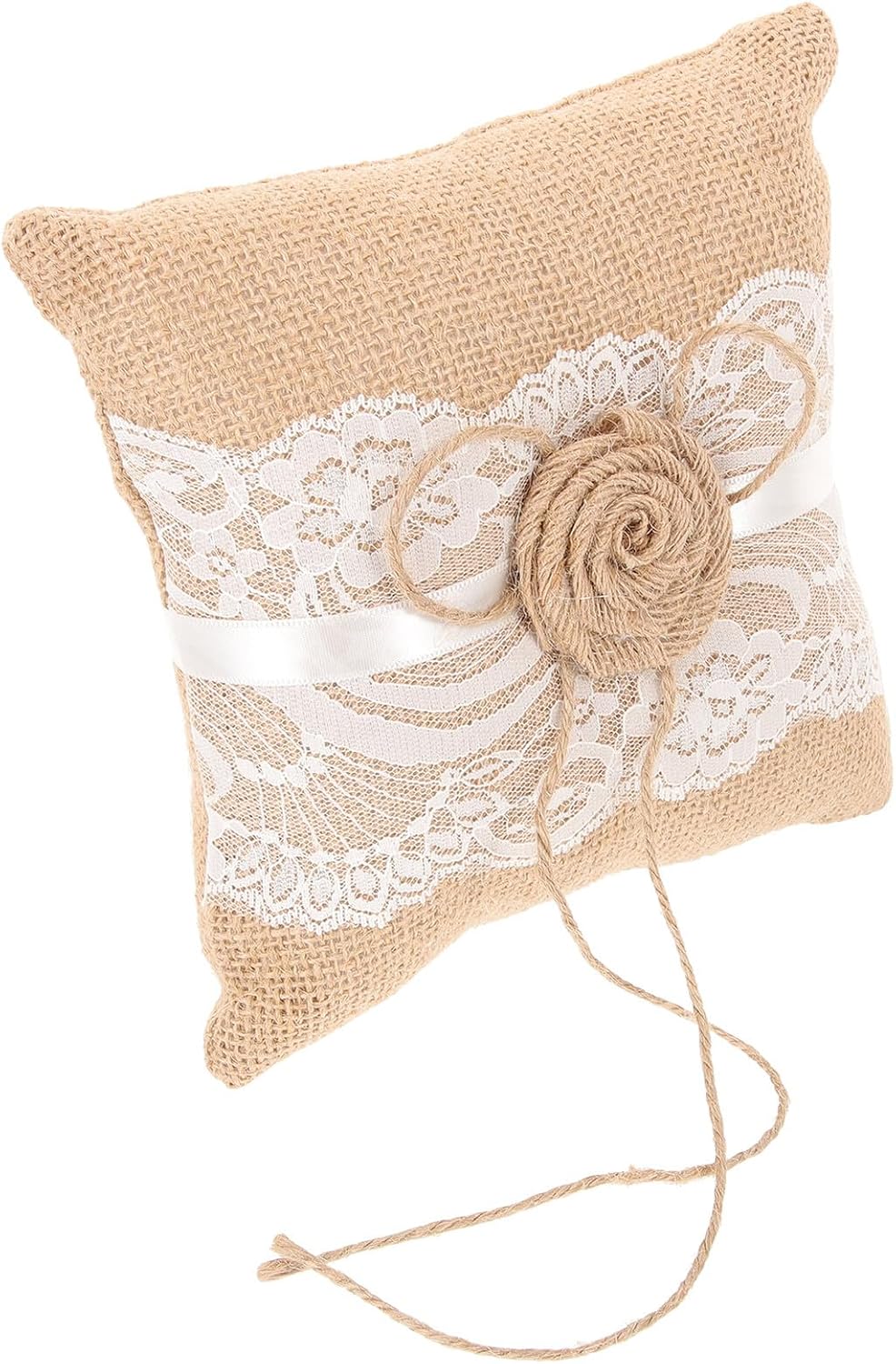 Rustic Wedding Ring Bearer Pillow Burlap Jute Linen Flower Cushion for Bridal Ceremony Decoration Country Style Ring Cushion Holder Style