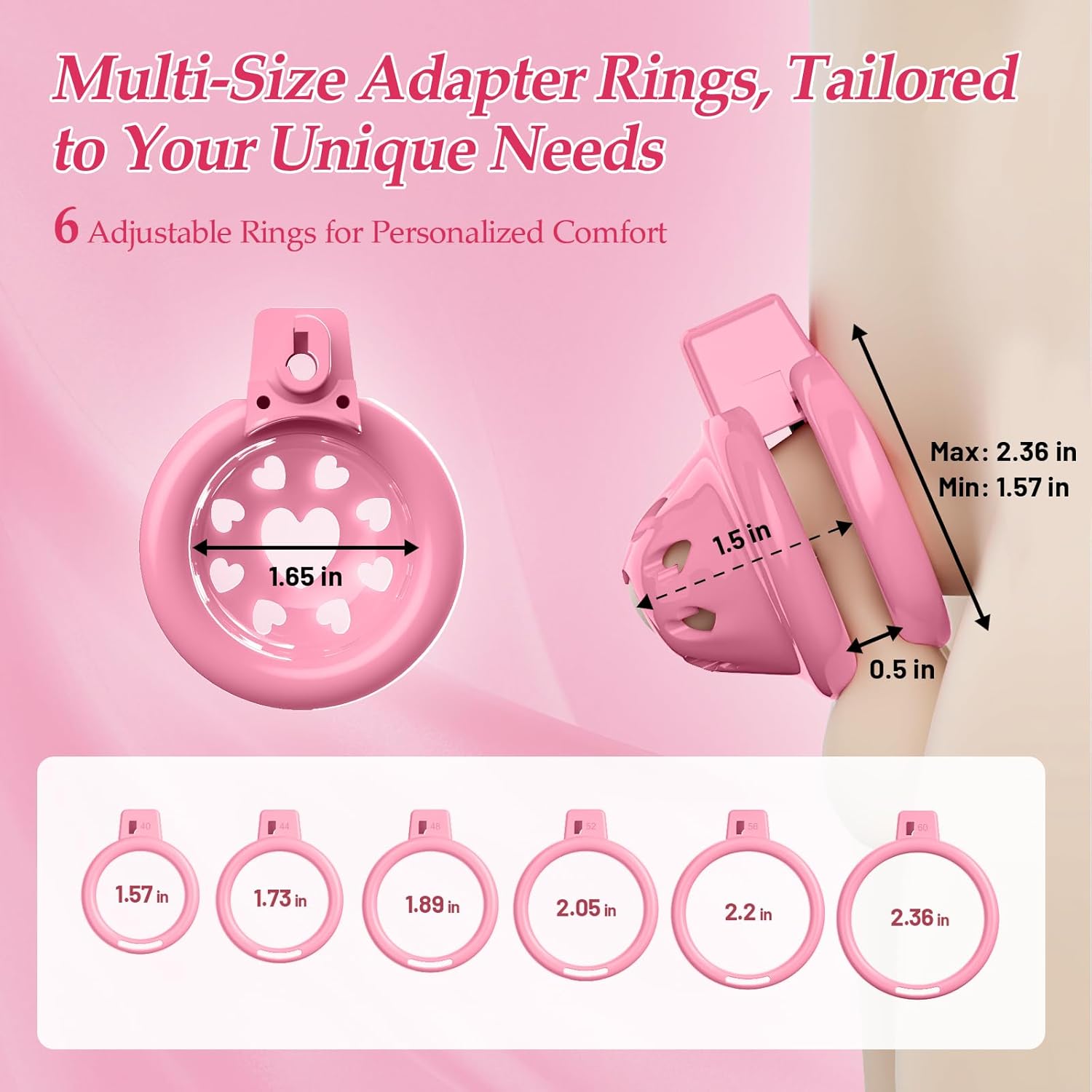 Lovely Pink Male Chastity Cage, Lightweight Chastity Devices with Soft Silicone Head 6 Cock Rings, Penis Bondage Gear Cock Cage Adult Toys with Invisible Lock, Male Chastity Belt BDSM Sex Toys for Men