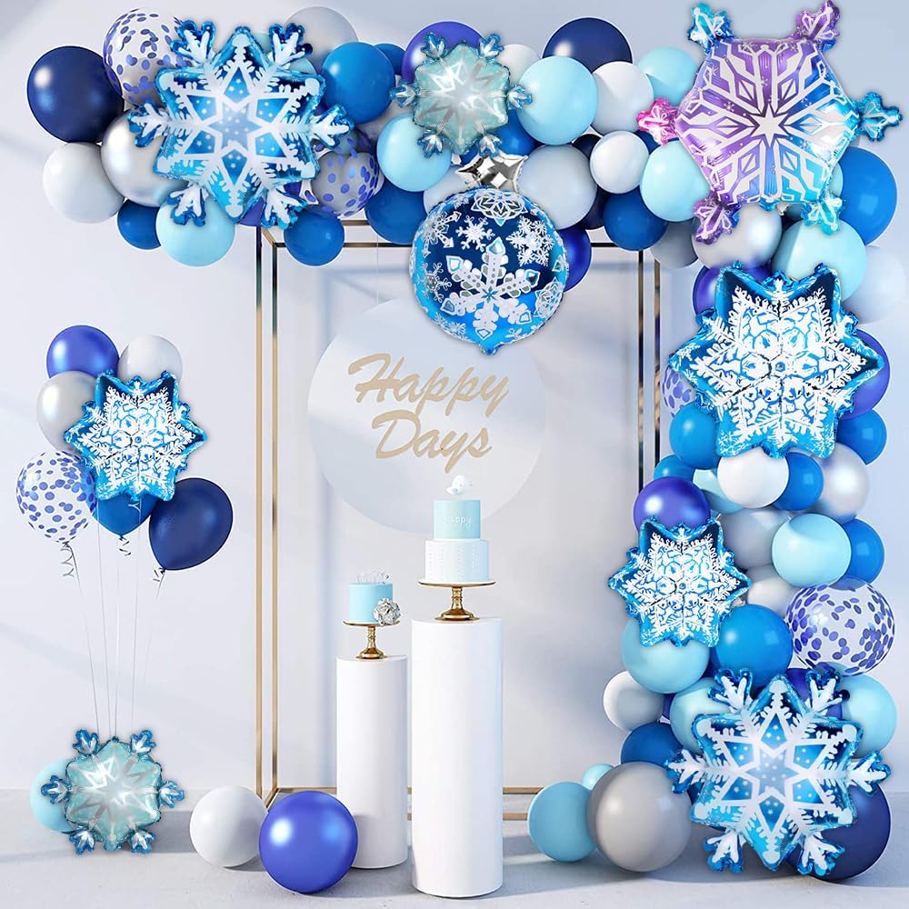 JOICEE 14pcs Snowflake Balloons Snowflake Frozen Balloons for Christmas Winter Wonderland Party Decorations,Snowflake Aluminum Foil Mylar Balloons for New Year Birthday Theme Party Supplies. - Image 7