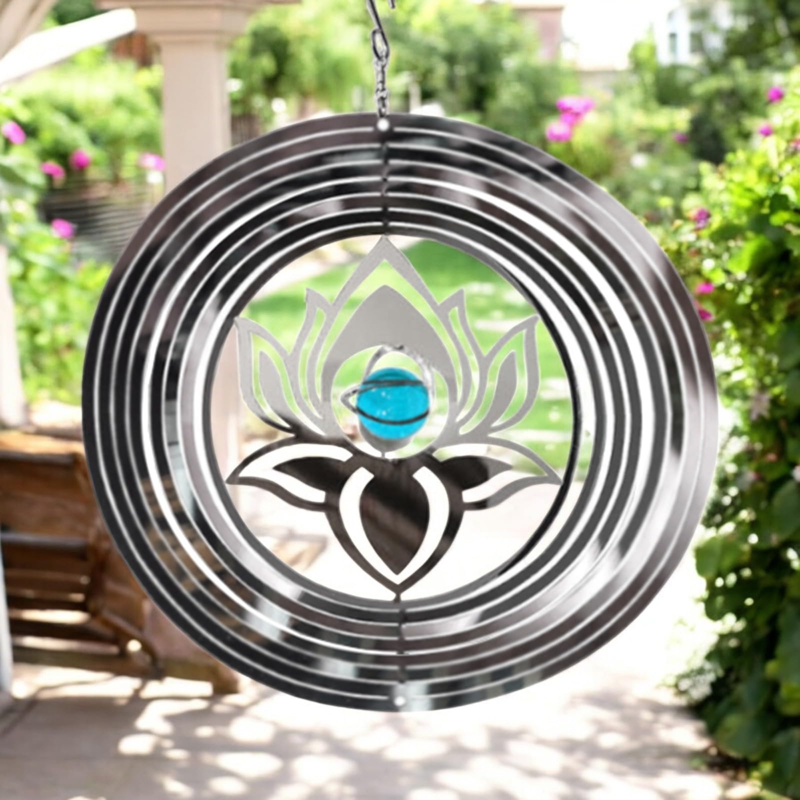Epsom Door Handles Serenity Stainless Steel Hanging Wind Spinner 34cm X 25cm 3d Metal Kinetic Garden Ornament Outdoor Wind Sculpture