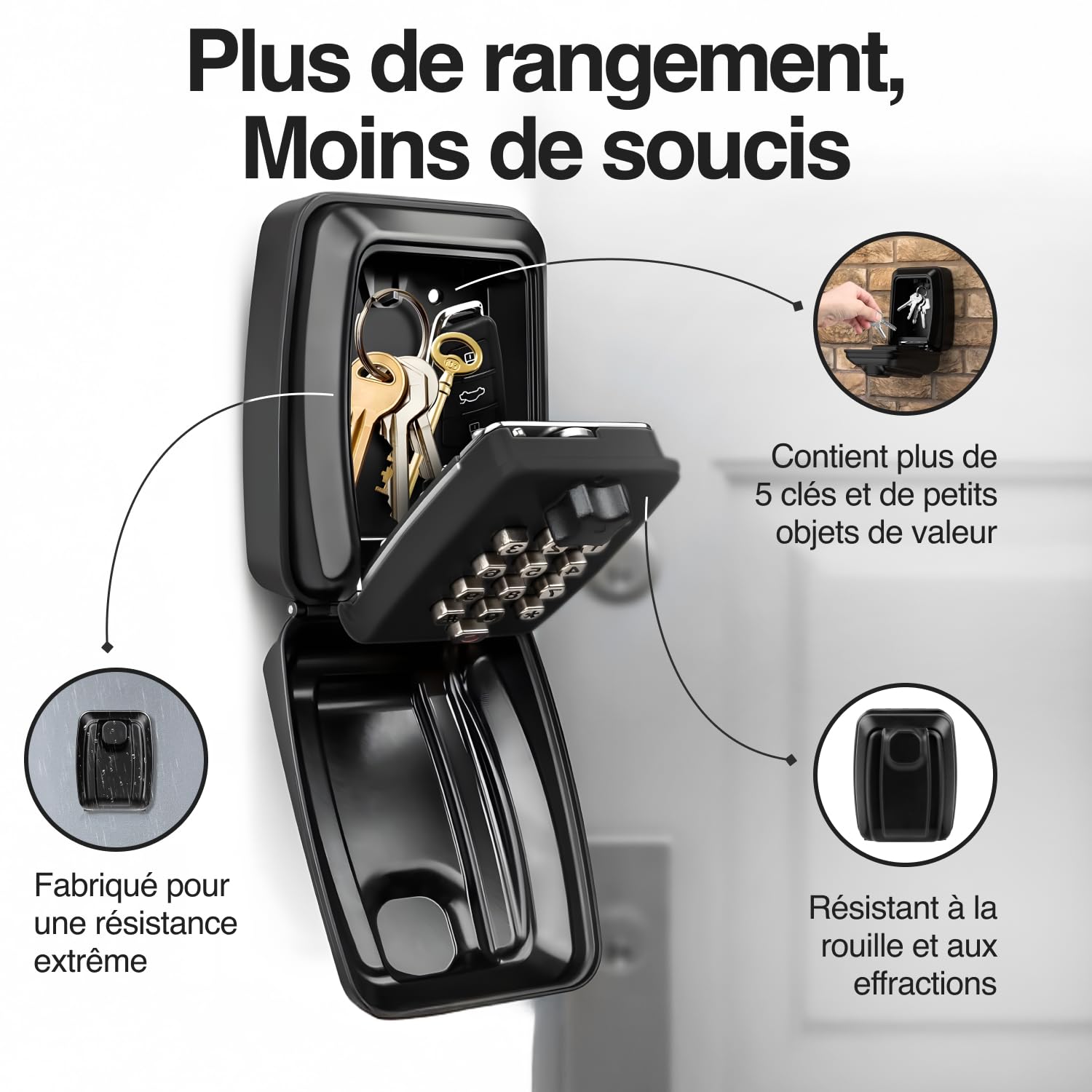 LDS® Boite à Clefs Sécurisée Extérieure – Approuvée par la Police – Coffre à Clés Étanche avec Code Réinitialisable à 12 Chiffres – Grand Rangement pour Clés de Rechange – Idéale pour Maison, Garage