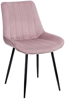 Baroni Home Silla Moderna de Terciopelo y Patas de Acero Negro, Sillón de Salón, Dormitorio, Comedor, Rosa Polvo, 1 unidad, 53x86x44 cm
