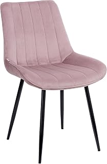 Baroni Home Silla Moderna de Terciopelo y Patas de Acero Negro, Sillón de Salón, Dormitorio, Comedor, Rosa Polvo, 1 unidad, 53x86x44 cm