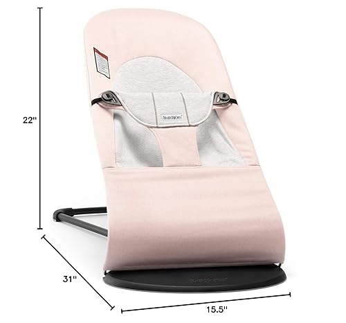 Vista 5 de BabyBjörn Bouncer Balance Soft - Rosa Claro/Gris, Jersey Algodón, Asiento de Mecedora Ajustable 2-en-1 para Bebé y Silla para Niños Pequeños, desde
