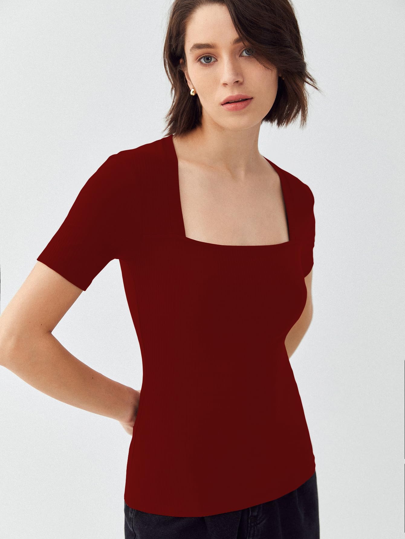 Sugathari Haut en tricot à col carré pour femmes et filles (Top 106)
