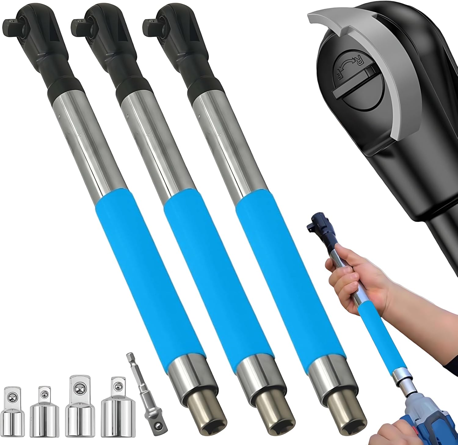 Offset Extension Wrench Impact – Electric Ratchet Wrench, Multifunctional & Durable Power Ratchet Wrenches, Chain Drive Wrench Extender, Dual-Mode Torque Control, Compatible with 1/2" Sockets (1Kits)