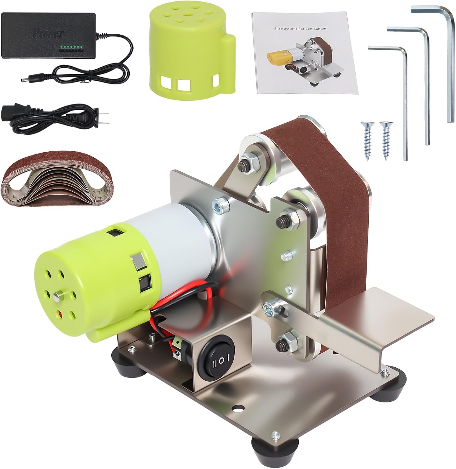 Mini Belt Sander Knife Sharpener Electric, Upgraded DIY 7 Adjustable Speed Control Small Grinder Sharpener Polisher Machine 110V with 10 Belts for Knife Making, Wood Metal Working and Handcraft