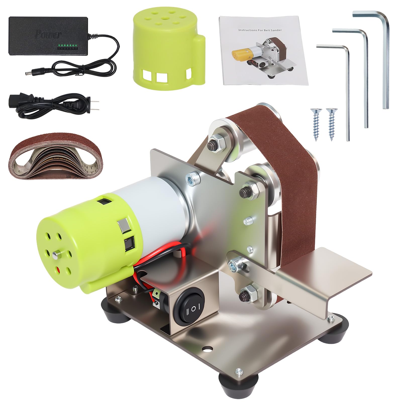 Mini Belt Sander Knife Sharpener Electric, Upgraded DIY 7 Adjustable Speed Control Small Grinder Sharpener Polisher Machine 110V with 10 Belts for Knife Making, Wood Metal Working and Handcraft