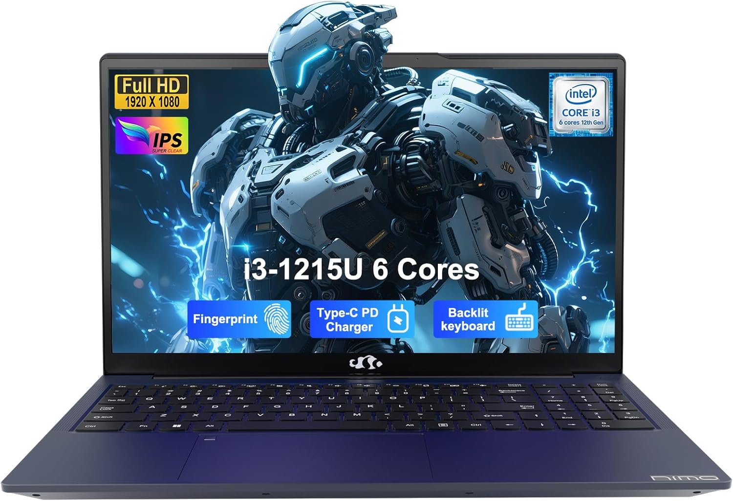 NIMO 15.6" IPS FHD-Student-Laptop, Intel 6 Cores I3-1215U 16GB RAM 512GB SSD (Beat Ryzen 5 7520U, Up to 4.4GHz) Computer with 65W Type C Backlit Keyboard Fingerprint, for Home and Business