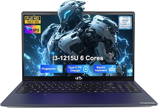 NIMO 15.6" IPS FHD-Student-Laptop, Intel 6 Cores I3-1215U 16GB RAM 512GB SSD Beat Ryzen 5 7520U, Up to 4.4GHz Computer with 65W Type C Backlit Keyboard Fingerprint, for Home and Business