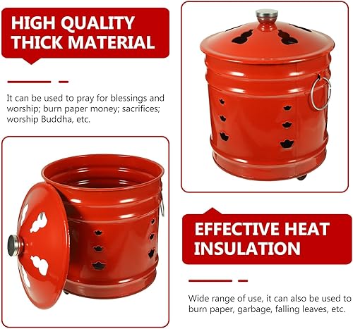 Miniatura 3 de Happyyami Incinerador de barril de quemado esmaltado, lata de metal para jardín, jaula para hogueras de patio, horno de desechos para antepasados,