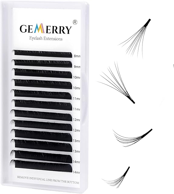 Gemerry Easy Fan Lash Extensions D curl 0.05mm 8-14mm Mixed Tray Noir Russian Volume Automatic Blooming Self Fanning Lashes Long Individual Volume 3D 4D 5D 6D 8D Lash Fan (0.05-d curl-mix 8-14mm)