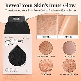 Kitsch Exfoliating Glove - Korean Exfoliating Mitt & Deep Exfoliating Body Scrubber for Shower, Bath | Body Exfoliator, Dead Skin Remover | Skin Care for Smooth, Renewed Skin - 1pc, Black