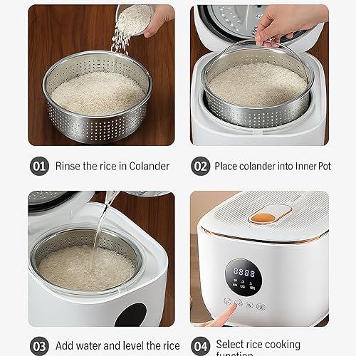 Miniatura 4 de Arrocera eléctrica baja en azúcar 3L - Olla arrocera inteligente reductora de carbohidratos con cesta de vapor, olla interior de cerámica y filtro