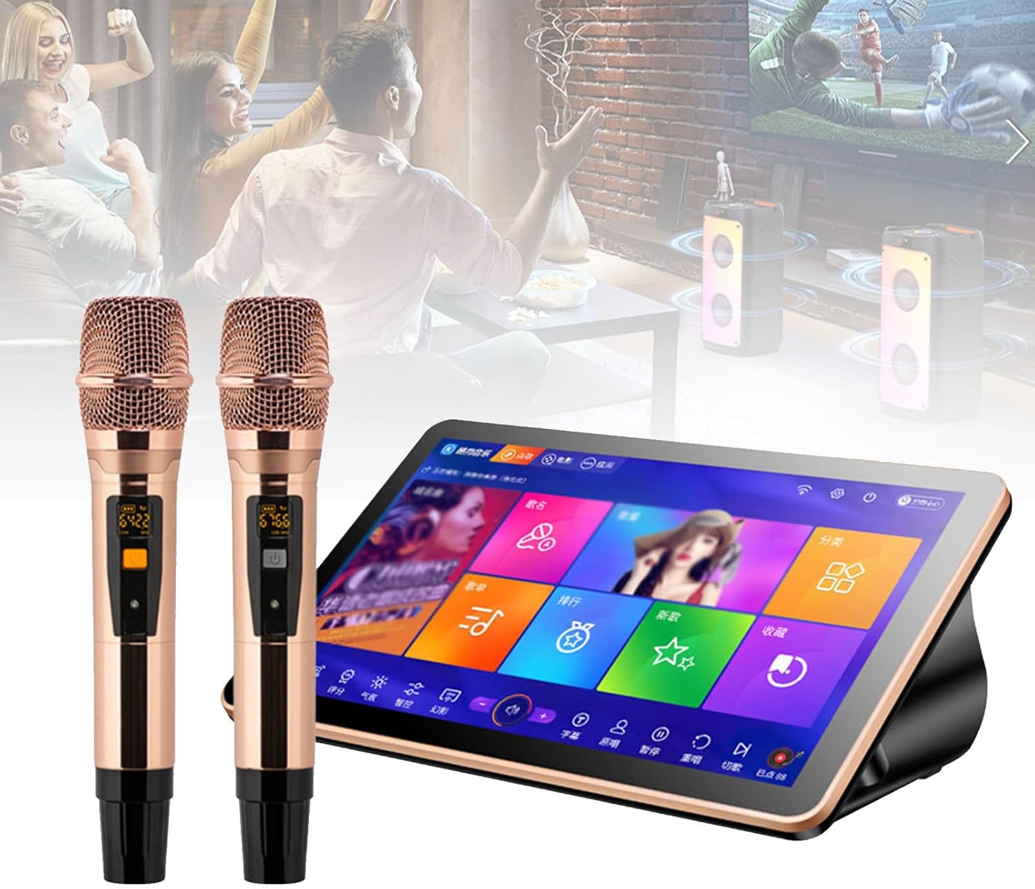 Karaoke Machine, Touch Screen Phone Remote & App Control Cloud Download Songs All in One Karaoke Player Equipment with Wireless Mic, KTV Singing Karaoke Player, 26 Languages,8TB