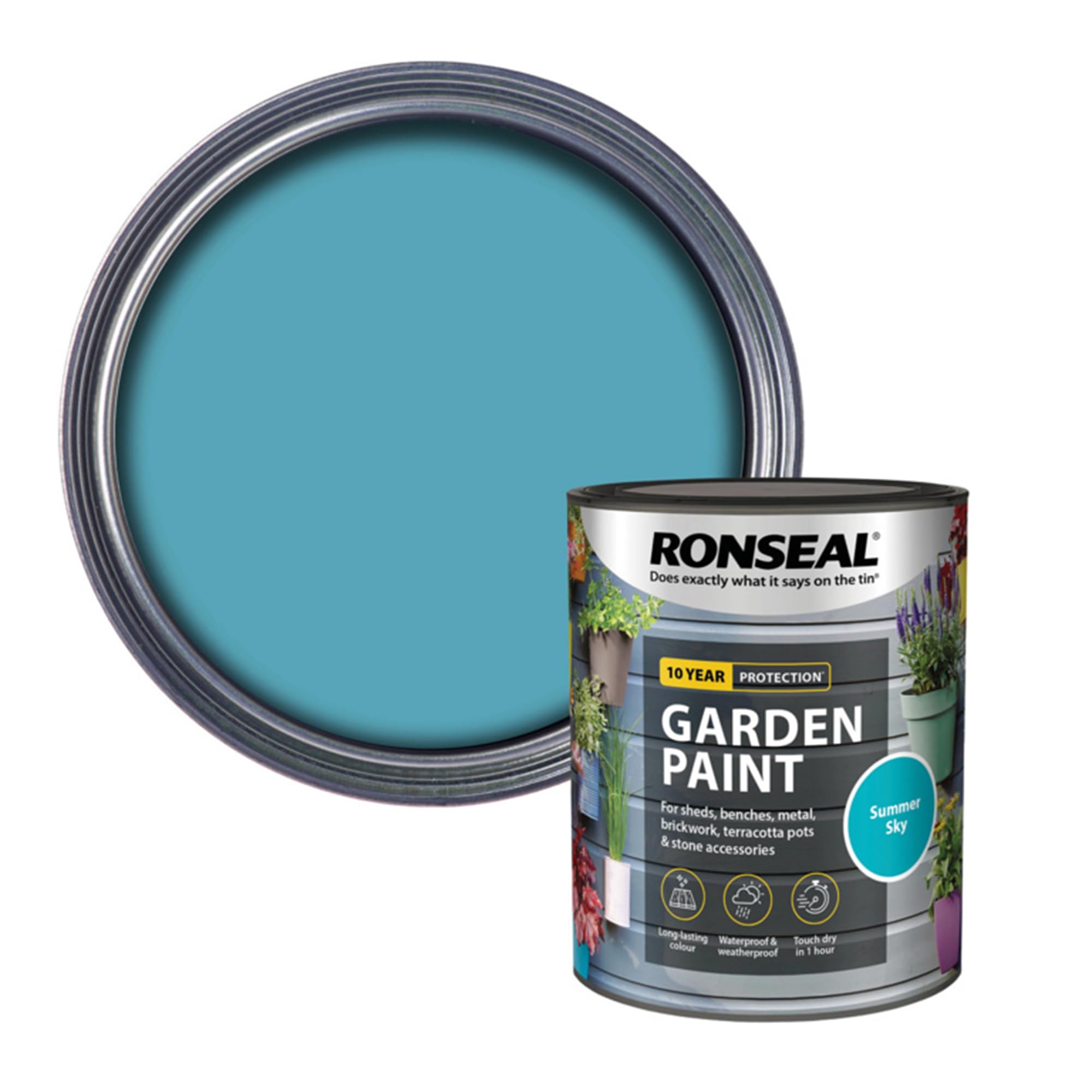AOC24 Garden Fence Paint 750ml – Multi-Surface Exterior Paint for Wood, Brick, Metal, Stone & Terracotta – Waterproof, Resists Fading, Matt Finish for Sheds, Fences, Garden Furniture Summer Sky