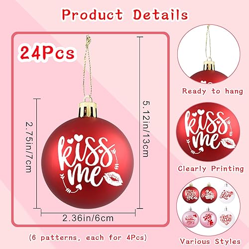 Miniatura 2 de 24 bolas colgantes para el día de San Valentín, decoración de bola impresa, decoración de árbol de San Valentín, decoración de pared para el hogar,