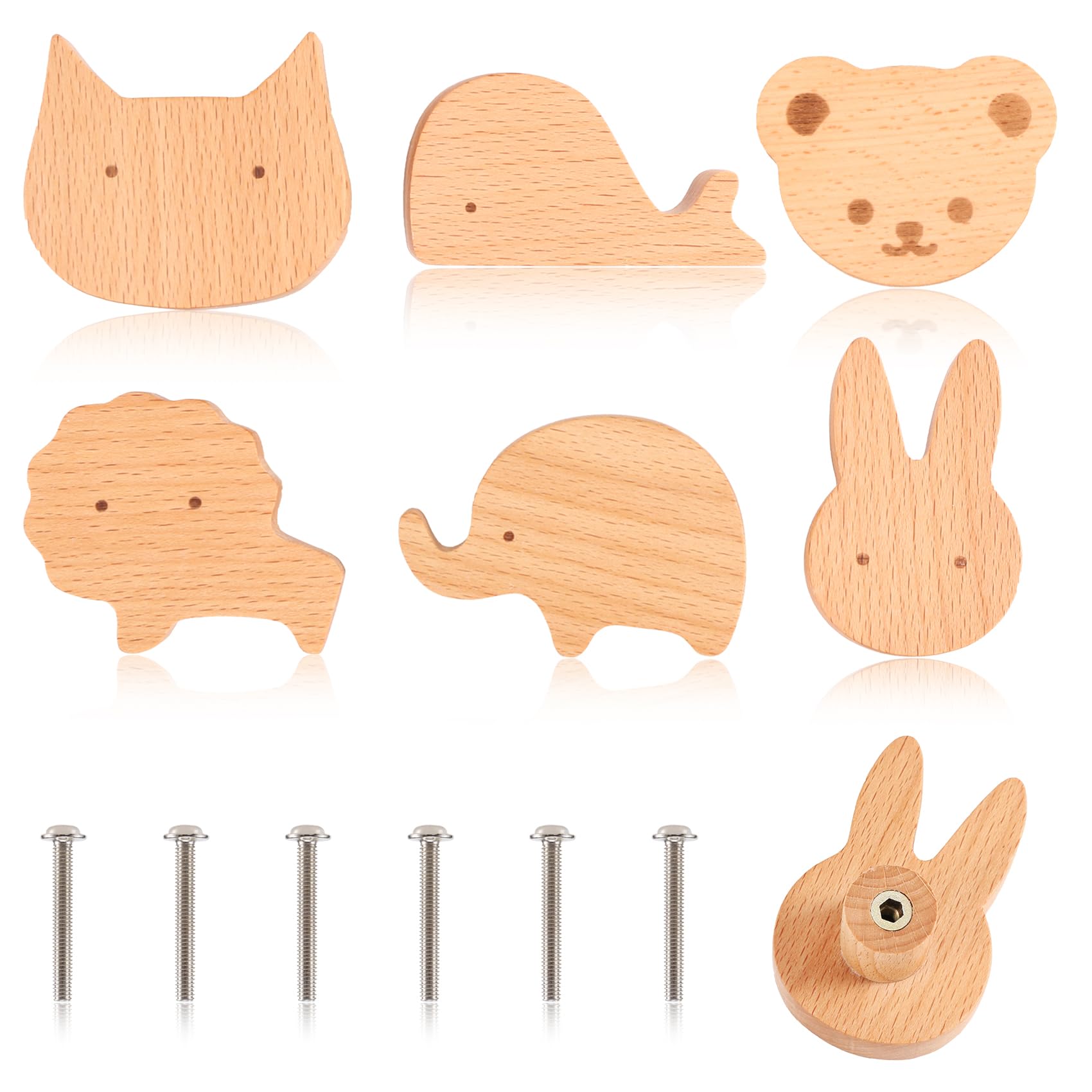 6 Pezzi Pomelli per Mobili Bambini, Maniglie per Cassetti Cameretta, Pomelli Decorativi in Legno per Armadietti e Cassettiera
