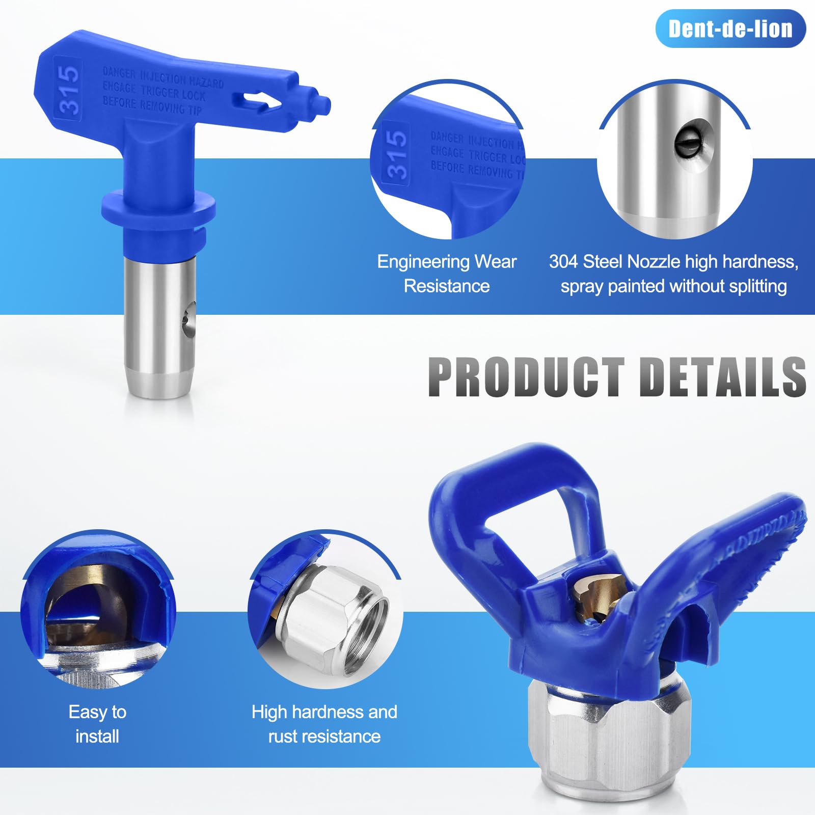 Kit de Pistolet a Peinture Airless de 13 Pièces,avec 5 Buse de Pulvérisation Airless(211,315,415,517,623), Buse Siège, 60 Mesh Éléments de Filtre de 5 Pièces et la Boîte