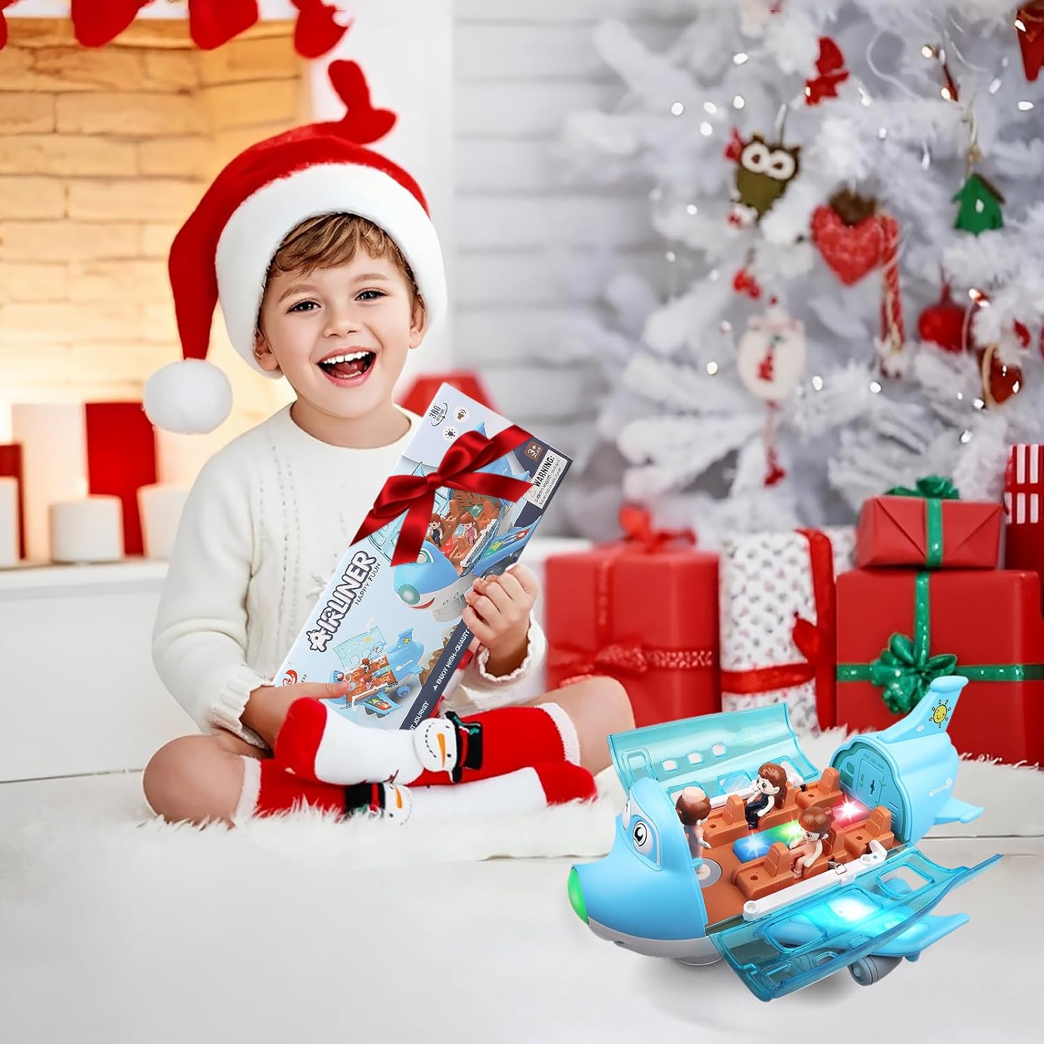 Toy Airplane for Kids - Toddler Toys Bump and Go Action Air Plane with LED Flashing Lights & Sounds, Birthday Easter Gifts for Boys Girls Ages 3-8 Year Olds (Blue)