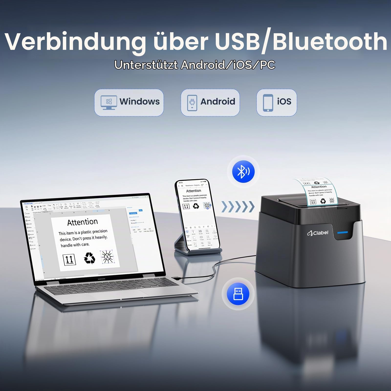 CLABEL 321D Bluetooth Etikettendrucker Thermo für Desktop Barcode 75mm