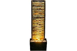 Serene Indoor Zen Decor: Illuminated Stone Cascade Waterfall Fountain