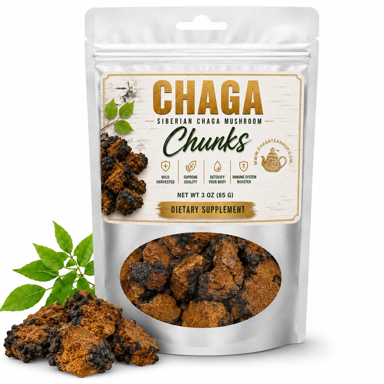 ChagaTeaShop Suplemento Fitoterápico de Cogumelo Chaga em Pedaços 85 g