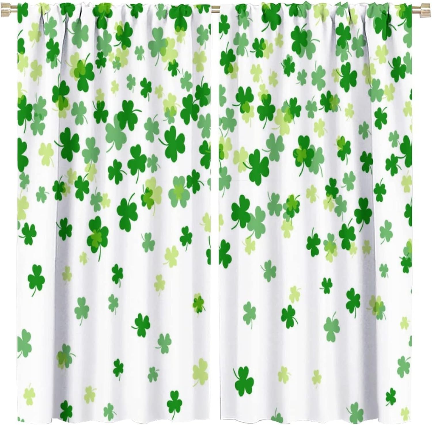 Green Clover Shamrock Leaf Kitchen Curtains,St. Patrick's Day Theme Fabric Window Door Curtains 2 Panel Set for Living Room Bedroom Bathroom Home Decor W42xL54in