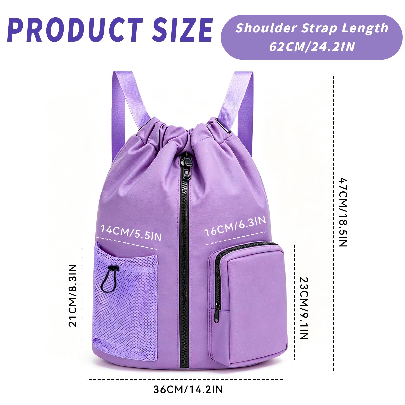 Borsa Sportiva da Donna, 20L Zaino Da Nuoto, Borsa da Palestra, Zaino Sportivo da Uomo, per Fitness, Yoga, Tennis, Escursionismo (Violet, Medio)