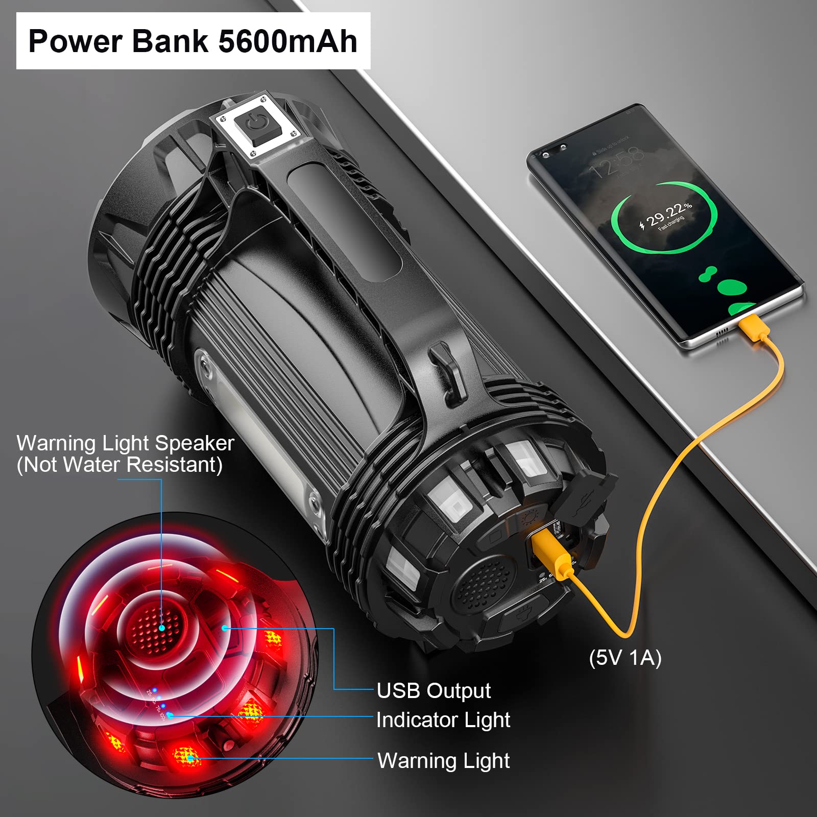 ERAY Latarka LED, potężna latarka z 8 trybami oświetlenia, potężna latarka 1200 lumenów z kablem USB, wodoodporna IP65, na kemping, turystykę pieszą/nagłych wypadków, 889S