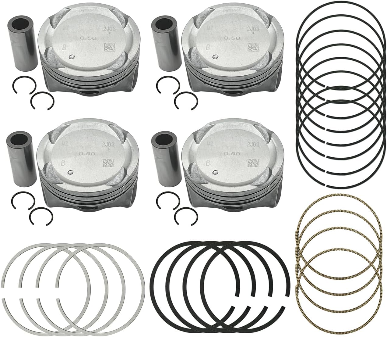 +0.50MM Oversize Engine Piston & Pin & Piston Ring Kit Fit for Hyundai Elantra Tucson for Kia Soul Forte 2.0L Engine 2014-2019, Replace 23040-2E200 23041-2E200