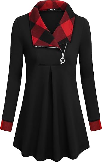 VALOLIA Womens Casual Swing Sweatshirt Long Sleeve Zipper Lapel Fashion Pullover Tunic