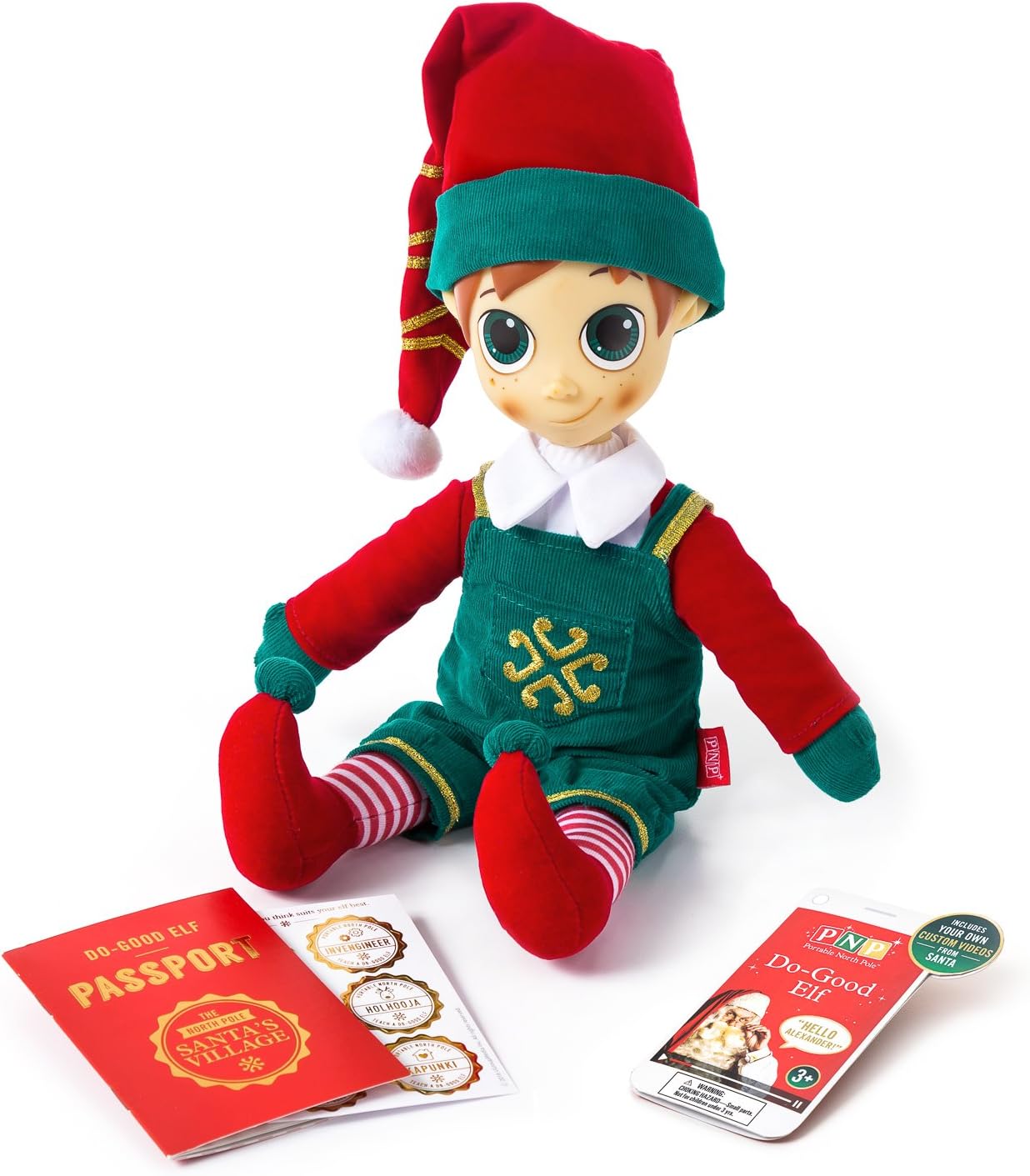 Portable North Pole Do-Good Elf Plush Toy Green with Personalized Video Messages from Santa