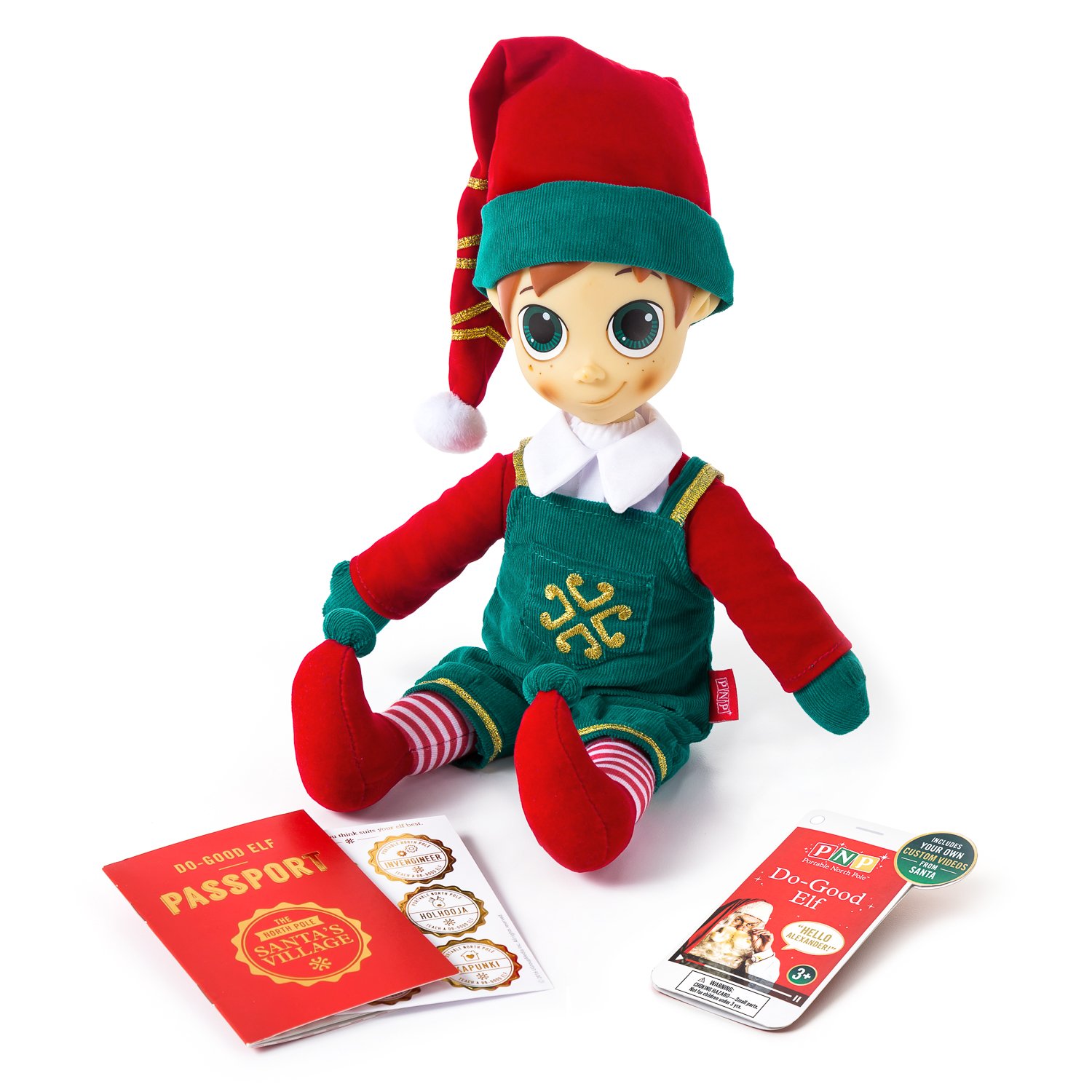 Portable North Pole Do-Good Elf Plush Toy Green with Personalized Video Messages from Santa