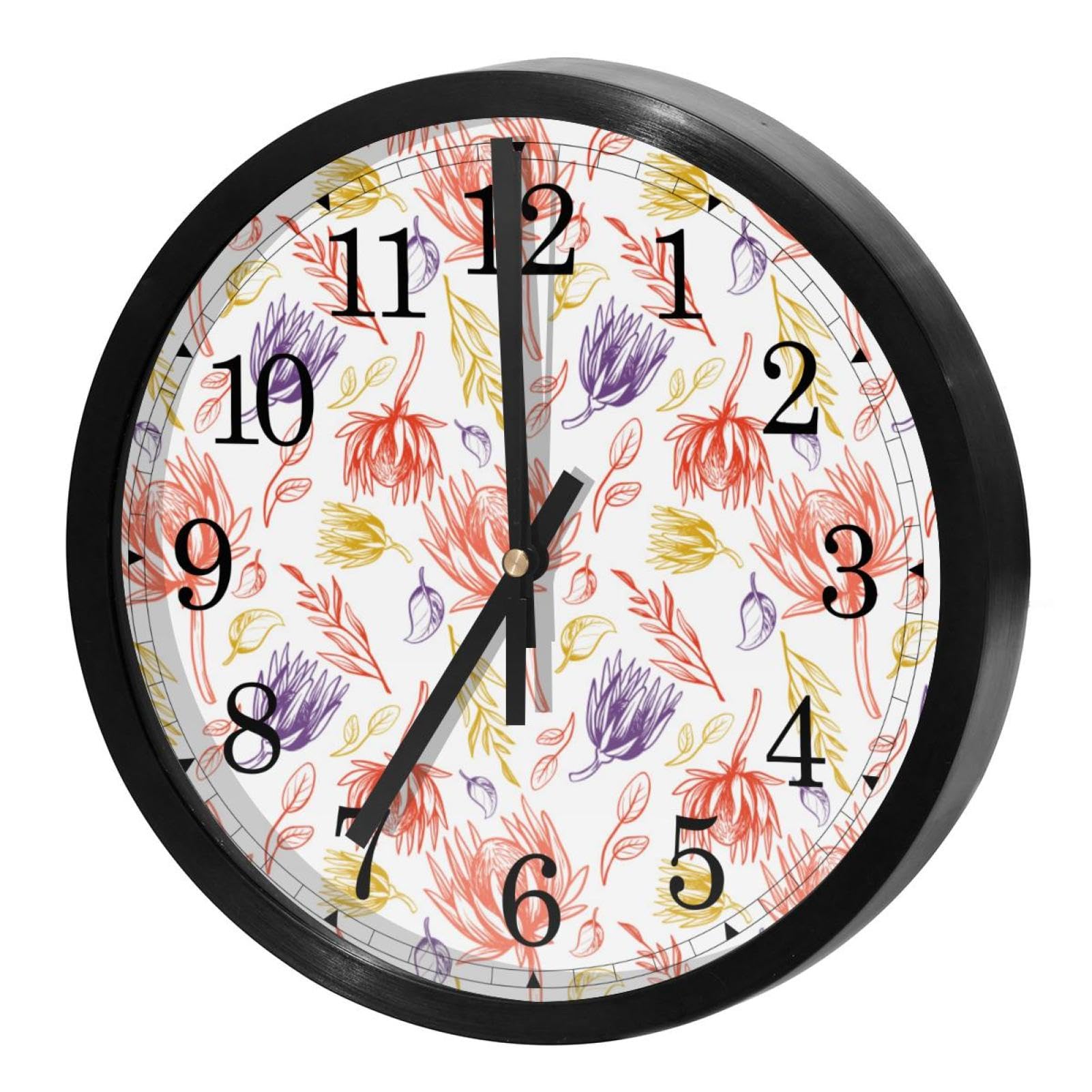 Horloge murale sans tic-tac mécanisme à quartz silencieux motif fleuri Protea