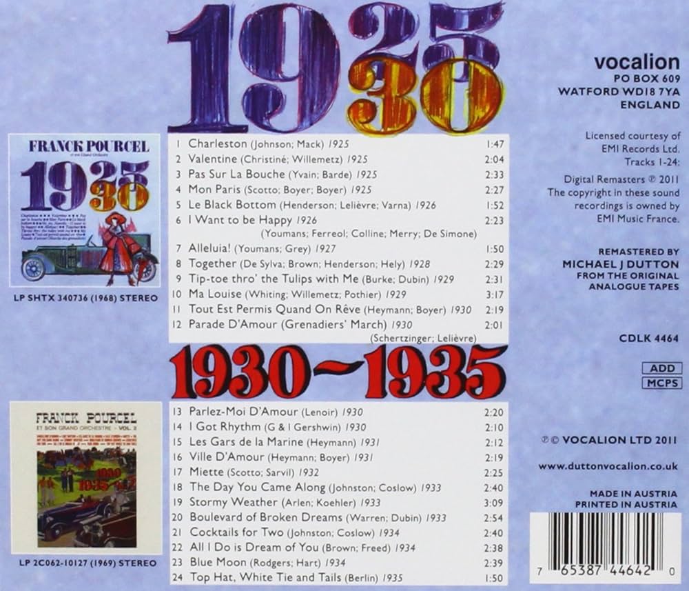 Franck Pourcel 1925-1930&1930-1935 輸入盤CD Amazon.co.jp: 1925-1930 & 1930-1935: ミュージック