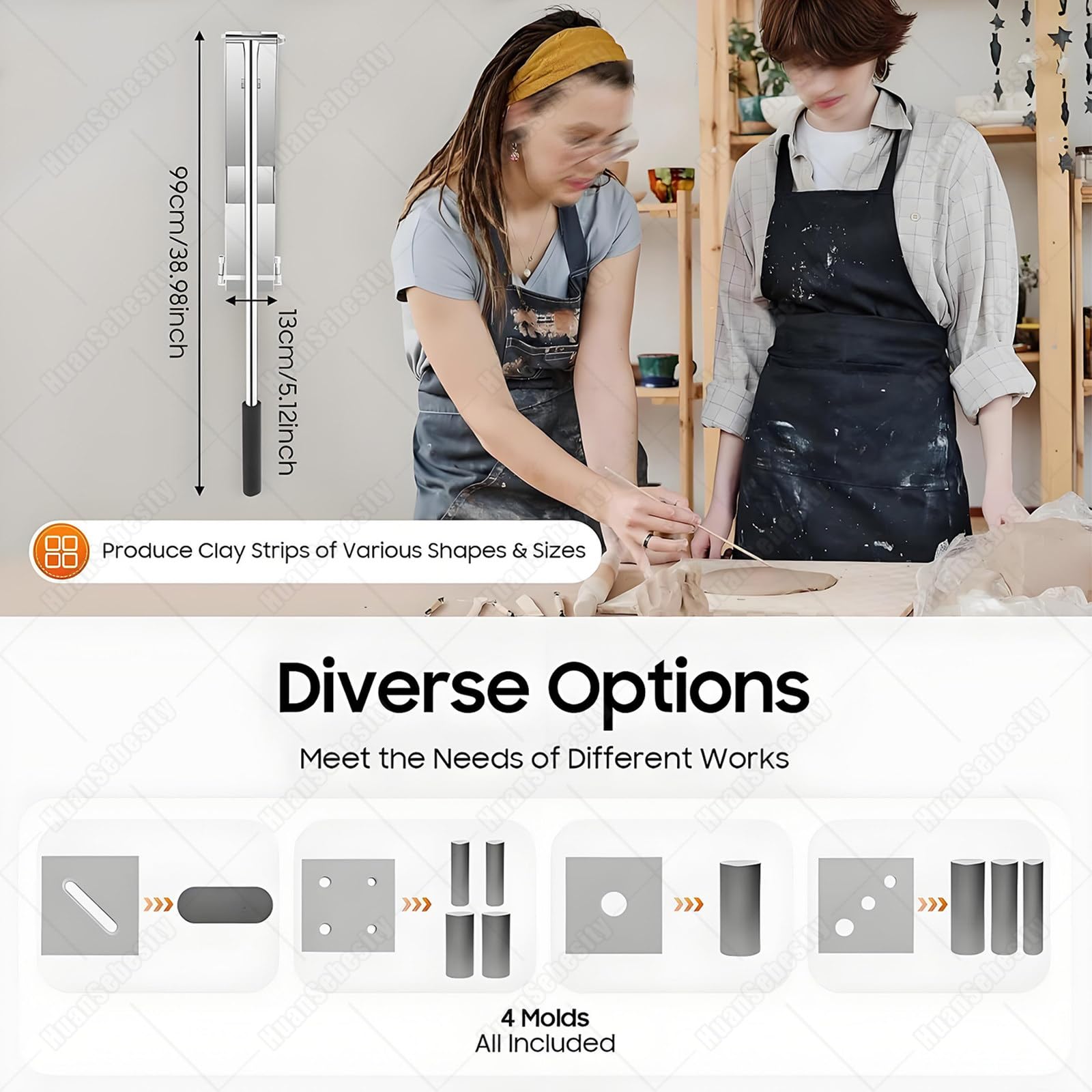 Máquina de prensado de pared para arcilla suave y pasta de azúcar, 4 módulos moldeadores, para estudios de cerámica, decoración de pasteles y artesanos aficionados