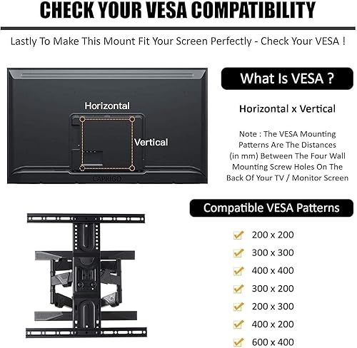 Miniatura 3 de ETHU Soporte de pared para TV de movimiento completo para televisores LED LCD OLED de 40 a 75 pulgadas con curva plana de hasta 100 libras, soporte