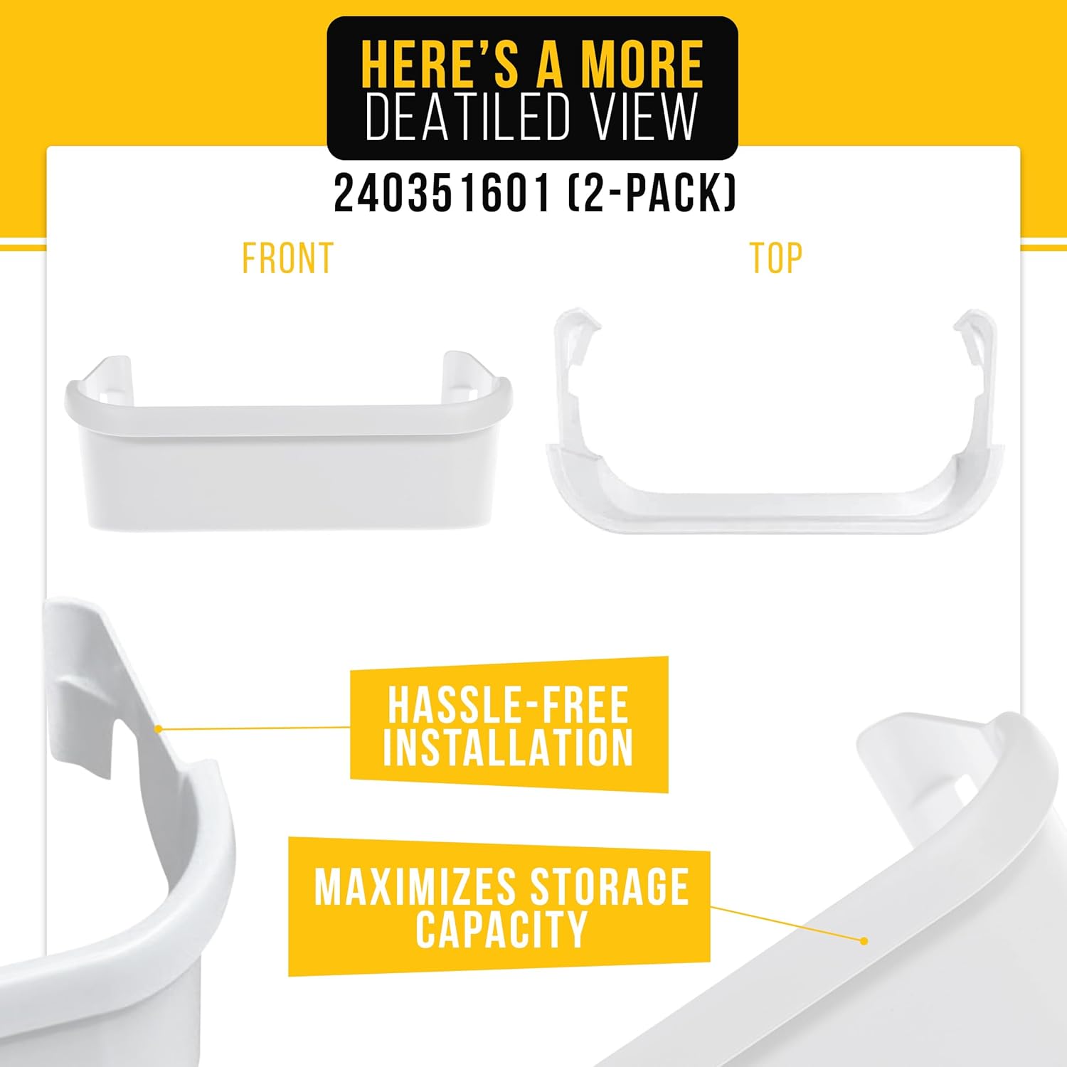 PartsBroz 240351601 Freezer Door Shelf Bin (2-Pack) for Frigidaire FFFSS2615TS5 FFSS2615TS0 LFSS2612TF0 LFSS2612TF4 LFSS2612TE0 FGHS2631PF4A FFSS2615TS2 LFSS2612TE4 LFSS2612TF2 FFSS2625TS0 FFSS2615TP2