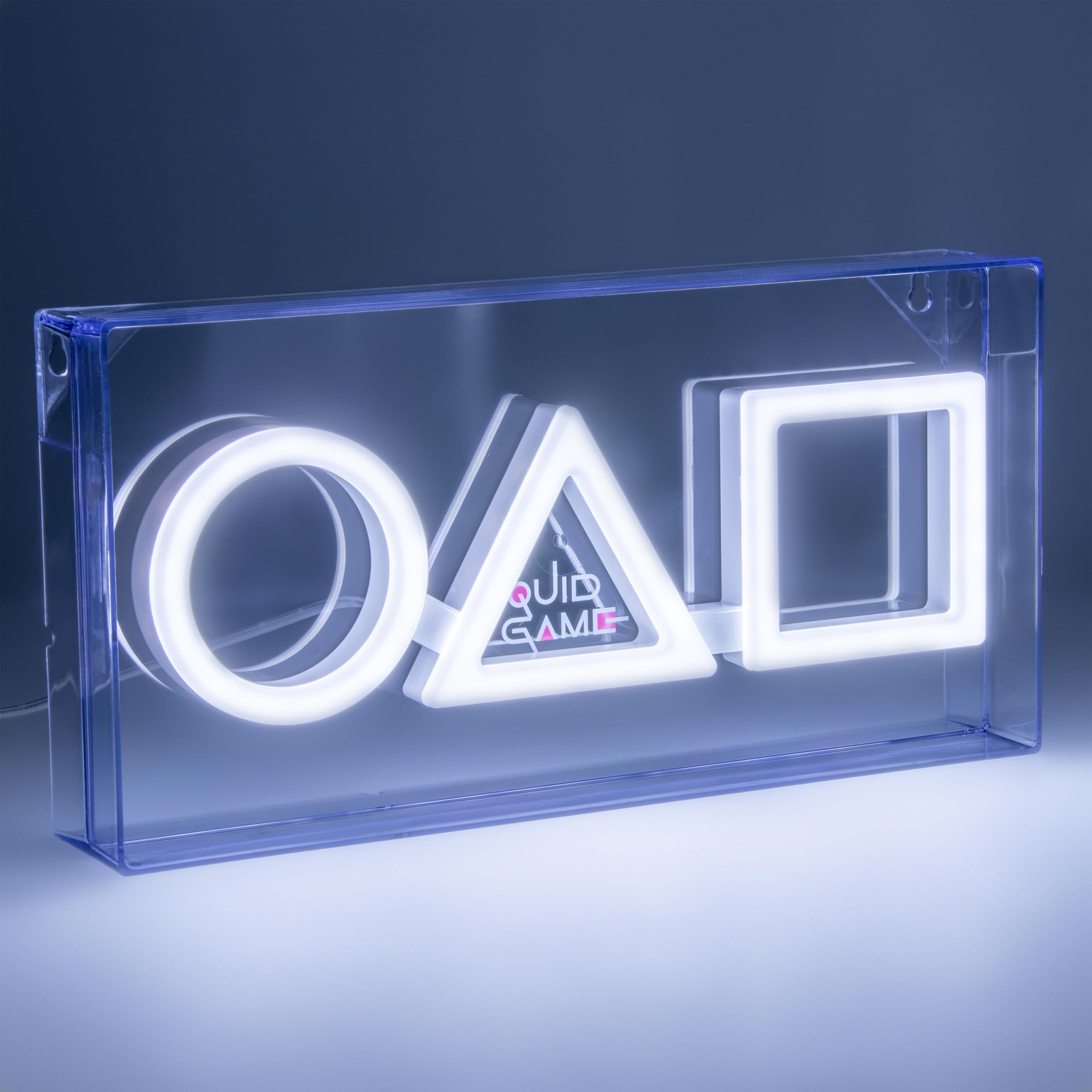 Squid Game neonowa lampa LED z logo – oficjalnie licencjonowany towar, akrylowe, wolnostojące lub montowane na ścianie, ikoniczny kształt, dekoracja pokoju gier dla fanów Netflix, lampka nocna prezent