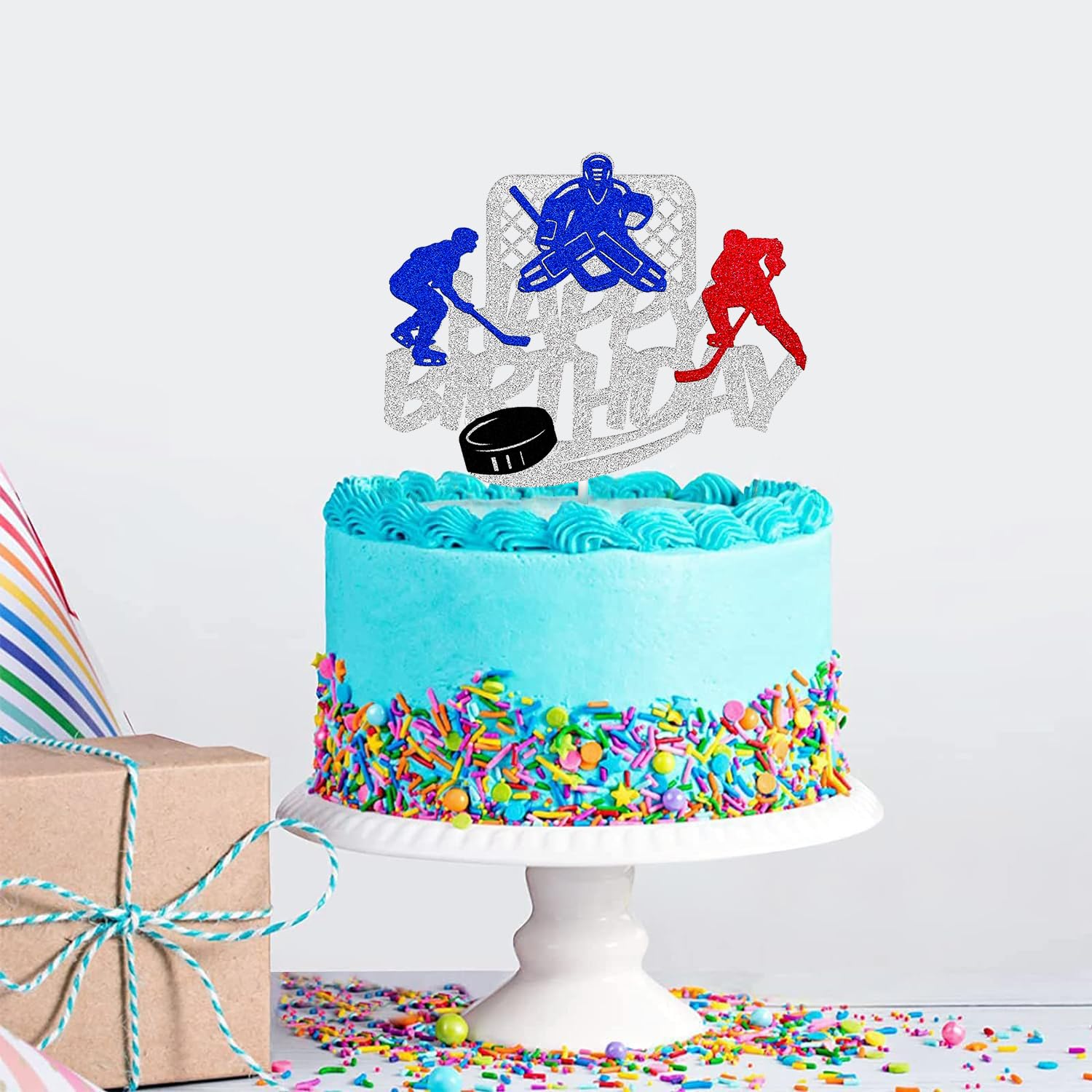 Hockey-Themen Kuchenaufsatz „Happy Birthday“ – Glitzernder Cake Topper Für Mottopartys, Babypartys & Sportfeiern (nicht Essbar)