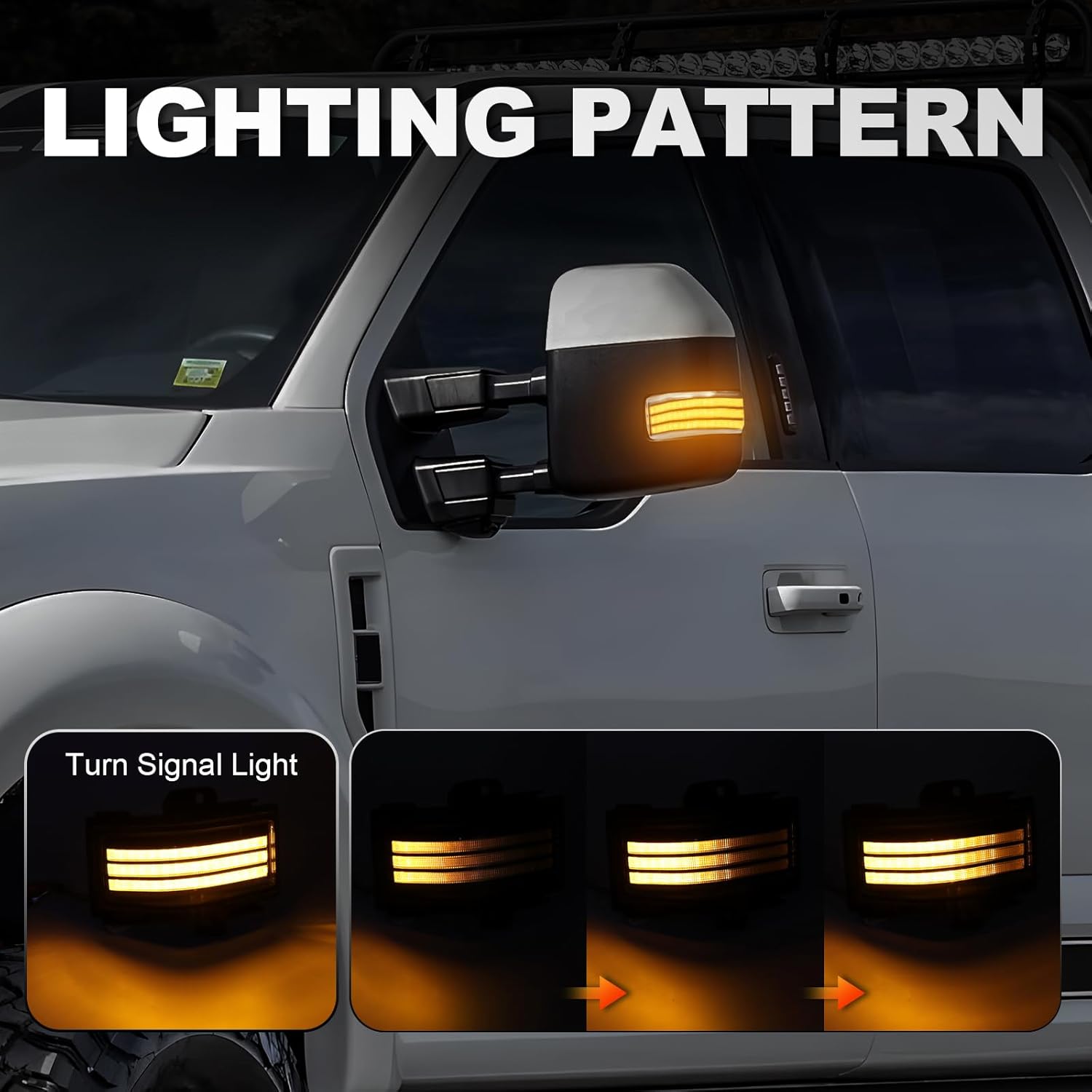 Side Tow Mirror Turn Signal LED Lights Compatible with F150 2015-2025 for F250 F350 F450 2017-2025 White Daytime Running &Yellow Dynmaic Sequential Blink Turn Marker Lamp (Clear Len)
