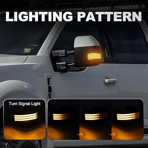 Miniatura 10 de Aexploer Espejo de remolque lateral, luces LED compatibles con F150, F250, F350, F450, 2015-2022, blanco diurno y amarillo Dynmaic Sequential Blink