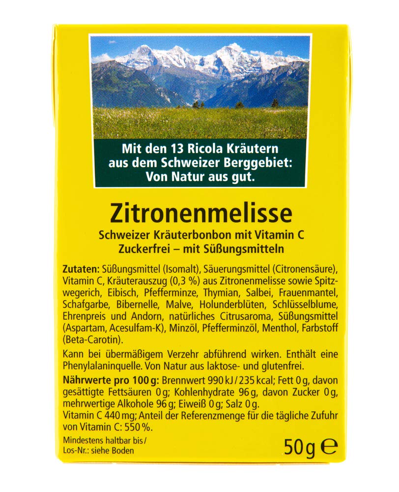 Ricola Zitronenmelisse, Schweizer Kräuterbonbon, 10 x 50g Böxli, ohne Zucker, Wohltuend und erfrischender Genuss & Apfelminze, Schweizer Kräuterbonbon, 10 x 50g Böxli, ohne Zucker
