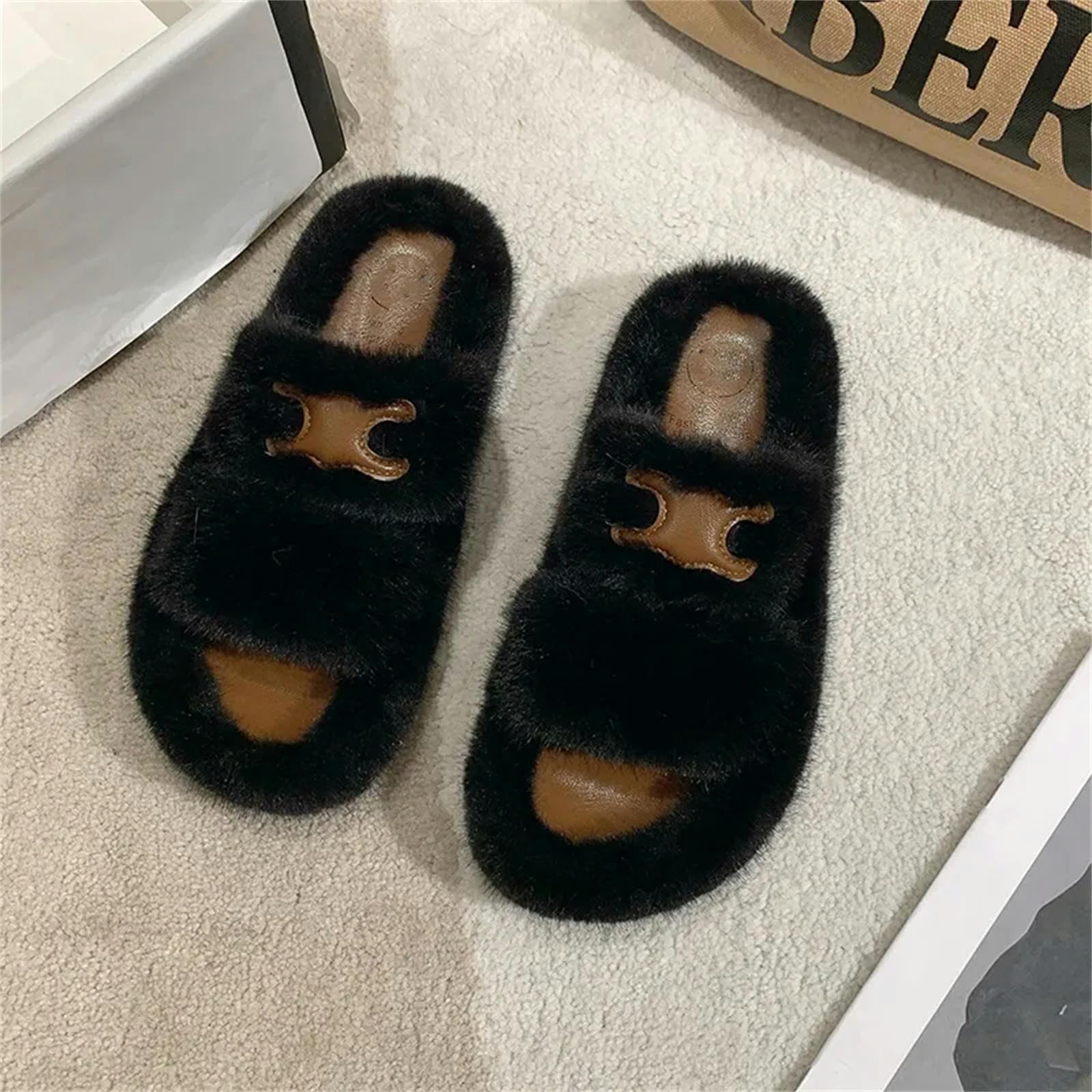 TEidea Kapcie na jesień i zimę ciepłe kapcie - modne i wygodne buty z grubym dnem dla kobiet, Brązowy, 40(inner 25 cm)