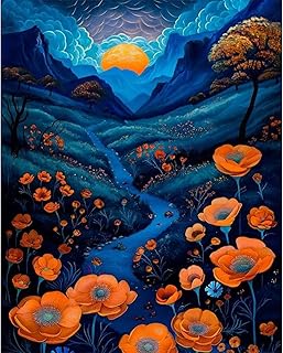 Poppy Paint by Number Adult,Flowers Canvas Paint by Numbers for Adults,Mountains Painting by The Numbers,DIY Oil Painting Kits for Gifts and Wall Decor 16x20inch