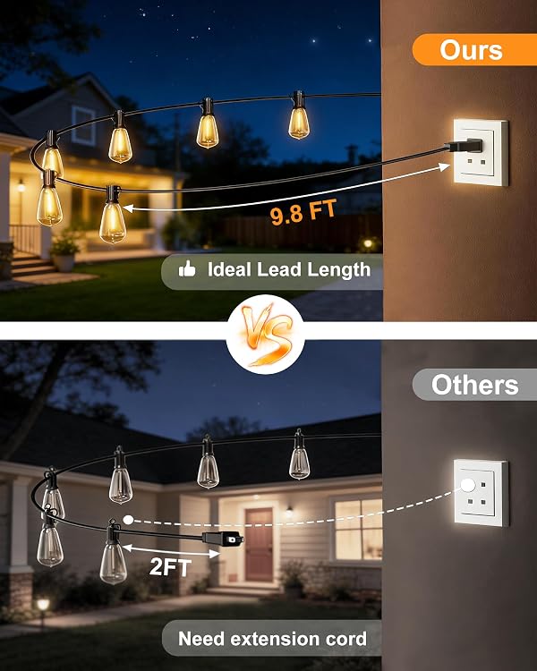 Pesken 54FT Outdoor String Lights, Dimmable Patio String Light with 24+1 Edison Bulbs Shatterproof, Warm White 2700K ST38 LED String Lights Waterproof for Outside, Backyard, Garden, Party, Wedding by Pesken - Image 5